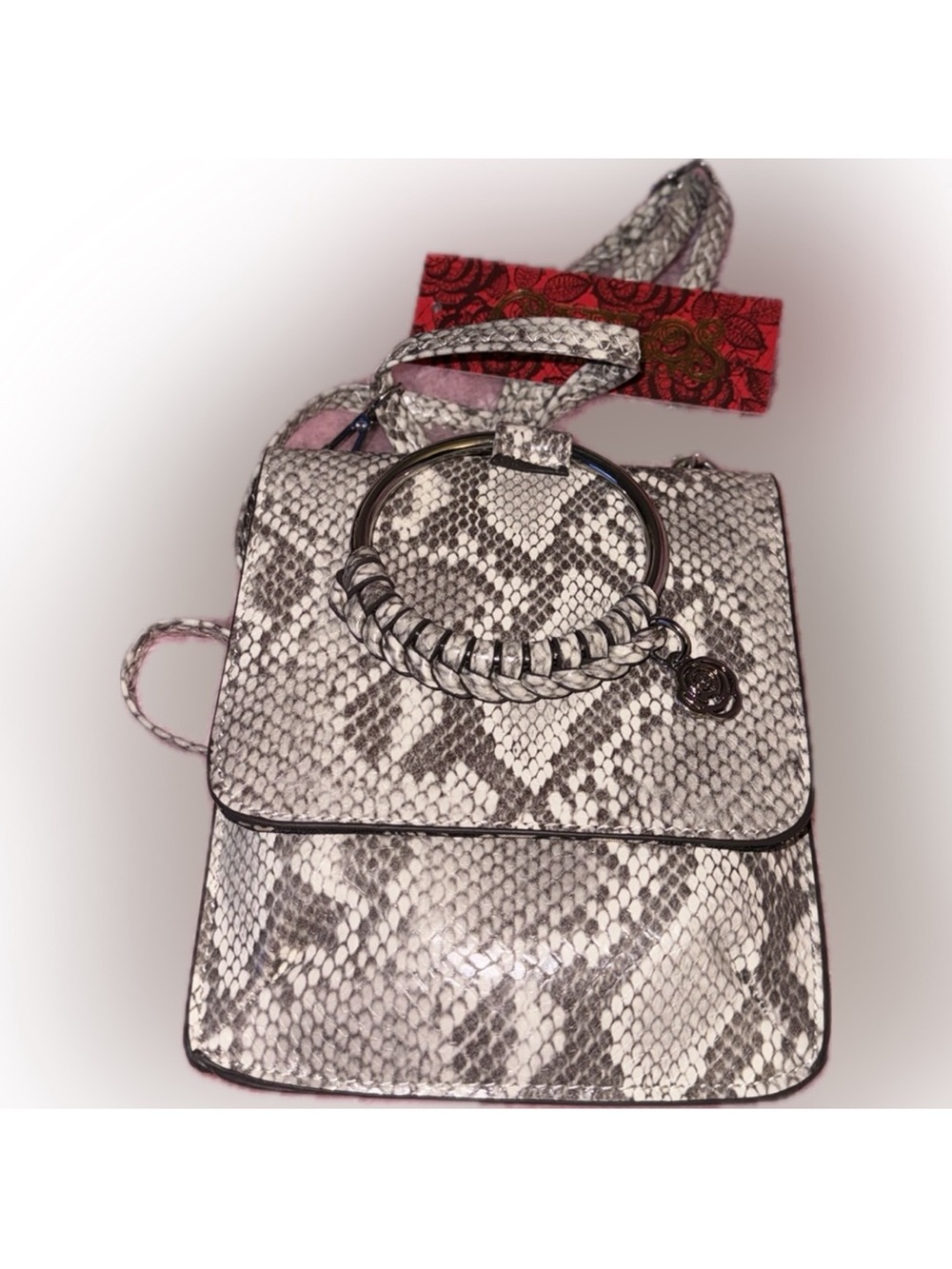 Carlos Santana Snake-Embossed Crossbody Bag in Gray and White